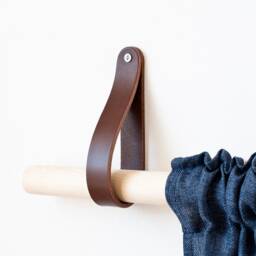 Leather Curtain Rod Holder, Leather Holder Bracket Mid Century, Modern Wood, Bracket, Vorhang Wand - thumbnail 3