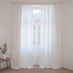 White Linen Curtain Panel, Tab Top, Medium Weight - 160 G/2 - thumbnail 2