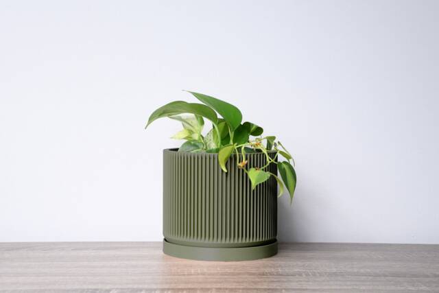 "Mid-Century Modern Planter With Drainage in Army Green, Unique 3D-Printed Plant Pot, Sizes 4"" 5"" 6"" 7"" 8" - image 1