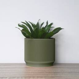 "Mid-Century Modern Planter With Drainage in Army Green, Unique 3D-Printed Plant Pot, Sizes 4"" 5"" 6"" 7"" 8" - thumbnail 3