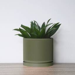 "Mid-Century Modern Planter With Drainage in Army Green, Unique 3D-Printed Plant Pot, Sizes 4"" 5"" 6"" 7"" 8" - thumbnail 2