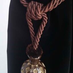 Brown Curtain Drapery Decorative Wood/Tassel Double Rope Tie Back Hand Crafted Home Decor/Window Treatments Drape Holding/Holdback/Pull - thumbnail 2