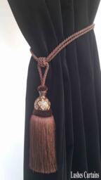 Brown Curtain Drapery Decorative Wood/Tassel Double Rope Tie Back Hand Crafted Home Decor/Window Treatments Drape Holding/Holdback/Pull