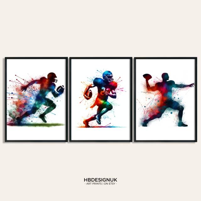 American Football Wall Art - Set Of 3 Posters - Room Decor Prints Boys Bedroom Boy Hanging Artwork - image 1