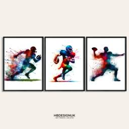 American Football Wall Art - Set Of 3 Posters - Room Decor Prints Boys Bedroom Boy Hanging Artwork - thumbnail 1