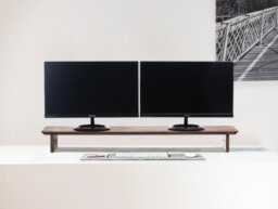 Desk Shelf Dual Monitor Stand With Metal Shelf Storage, Riser Wooden