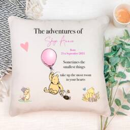 Personalised The Adventures Of Winnie Pooh Inspired Cushion New Baby , Childs Keepsake Home Decor, Nursery, Baby Girl Boy - thumbnail 3