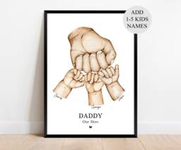 Fathers Day Gifts Personalised, Hand Drawn Dad Gift From Kids, Daddy Birthday, Custom New Print, First For Or Grandad - thumbnail 1