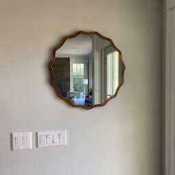 Scalloped Round Wood Wall Mirror For Bathroom & Hallway, Black White Or Walnut Frame - thumbnail 2
