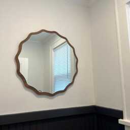Scalloped Round Wood Wall Mirror For Bathroom & Hallway, Black White Or Walnut Frame - thumbnail 3