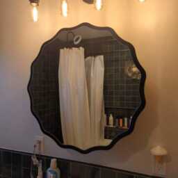 Scalloped Round Wood Wall Mirror For Bathroom & Hallway, Black White Or Walnut Frame - thumbnail 4