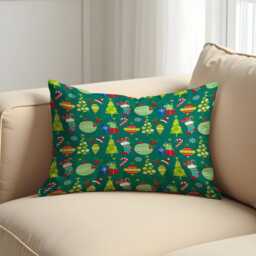 Christmas Cushion Cover With Trees & Ornaments, Green Holiday Throw Pillow Case, Festive Living Room Home Decor - thumbnail 2
