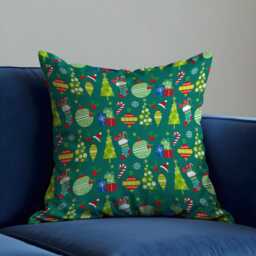 Christmas Cushion Cover With Trees & Ornaments, Green Holiday Throw Pillow Case, Festive Living Room Home Decor - thumbnail 3