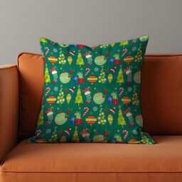 Christmas Cushion Cover With Trees & Ornaments, Green Holiday Throw Pillow Case, Festive Living Room Home Decor - thumbnail 4