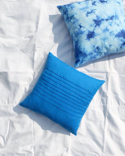Cobalt Blue Linen Throw Pillowcase 16x16 Inch Size, Handmade Linen Pillow Cover - image 1