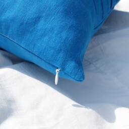 Cobalt Blue Linen Throw Pillowcase 16x16 Inch Size, Handmade Linen Pillow Cover - thumbnail 3
