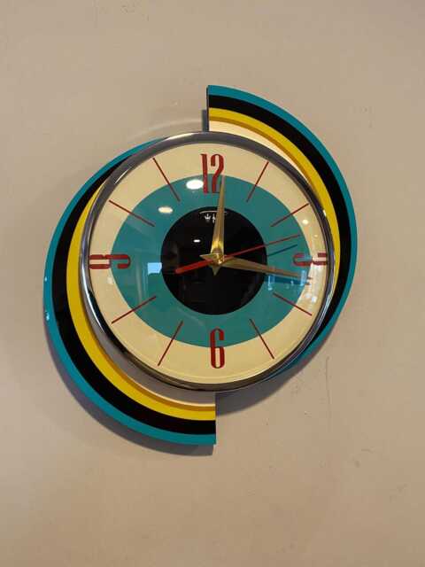 Large Royalexe Turquoise Starburst Wall Clock Mid-Century Atomic Jetsons Style - image 1