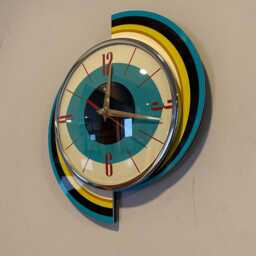 Large Royalexe Turquoise Starburst Wall Clock Mid-Century Atomic Jetsons Style - thumbnail 2