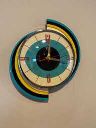 Large Royalexe Turquoise Starburst Wall Clock Mid-Century Atomic Jetsons Style