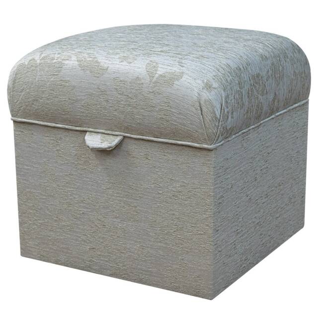 Oyster Floral Square Pouffe Storage Ottoman - Flatweave Medallion Fabric Bespoke British Made - image 1