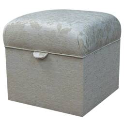 Oyster Floral Square Pouffe Storage Ottoman - Flatweave Medallion Fabric Bespoke British Made - thumbnail 1