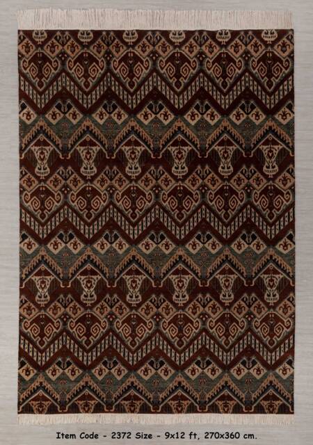 9x12 Wool Rug Hand Knotted, Ikat Design Rug, Soft Pile #2372 - 275x365 cms - image 1