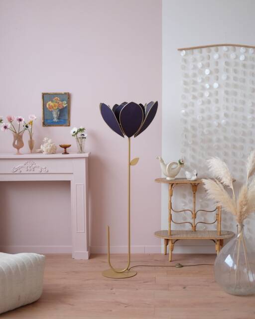 Double Flower Floor Lamp & Lampshade - Midnight Blue - image 1