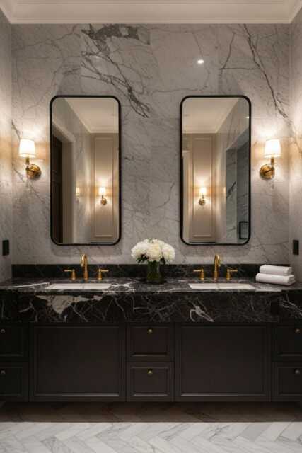 Rectangular Bathroom Wall Mirror - Black Frame - image 1