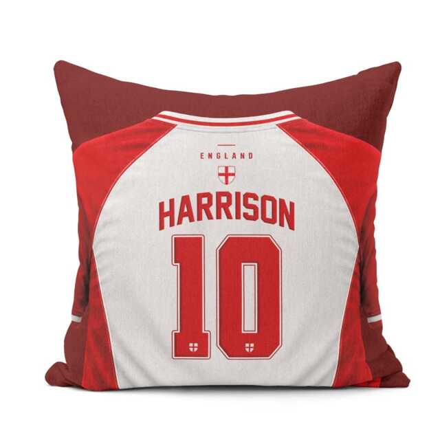 Personalised Name England Flag Cushion Three Lions Football Supporter St Georges Cross Sports Fan Bedroom Match Day T Shirt Jersey Number - image 1