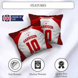 Personalised Name England Flag Cushion Three Lions Football Supporter St Georges Cross Sports Fan Bedroom Match Day T Shirt Jersey Number - thumbnail 2