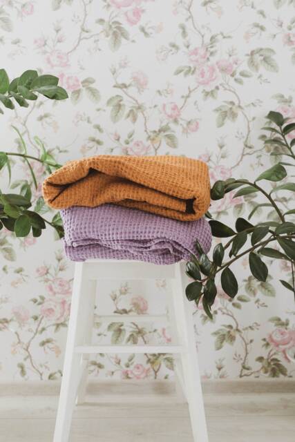Lavender 100% Natural Linen Waffle Throw Blanket /Linen Bed Cinnamon Color/stonewashed Flax Throw - image 1