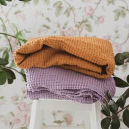 Lavender 100% Natural Linen Waffle Throw Blanket /Linen Bed Cinnamon Color/stonewashed Flax Throw - thumbnail 3