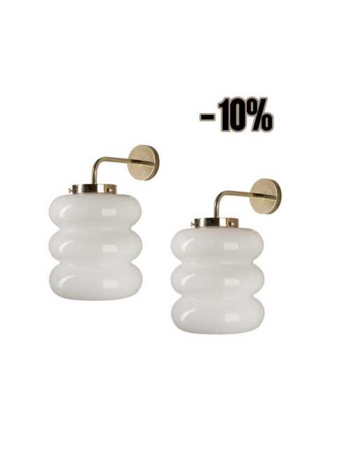 Set Of 2 Wall Lamps With Milk Glass & Brass in Art Deco Style, White Light Opaline Glass, Sconce Lighting - image 1