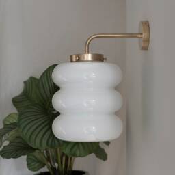 Set Of 2 Wall Lamps With Milk Glass & Brass in Art Deco Style, White Light Opaline Glass, Sconce Lighting - thumbnail 2