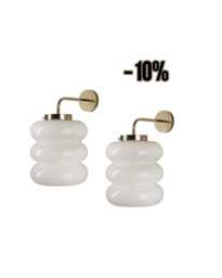 Set Of 2 Wall Lamps With Milk Glass & Brass in Art Deco Style, White Light Opaline Glass, Sconce Lighting - thumbnail 1