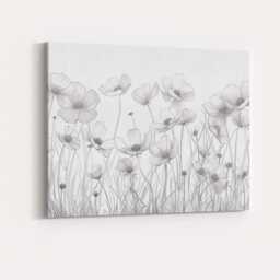 Elegant Botanical Flower Field Fine Line Drawing Artwork Canvas Wall Art Print Decor Picture Ready To Hang - thumbnail 4