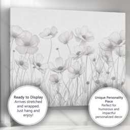 Elegant Botanical Flower Field Fine Line Drawing Artwork Canvas Wall Art Print Decor Picture Ready To Hang - thumbnail 3