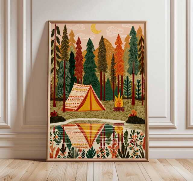 Lakeside Camping Poster, Outdoor Adventure Wall Art Print, Nature Decor, Camper Gift, Wilderness Print - image 1