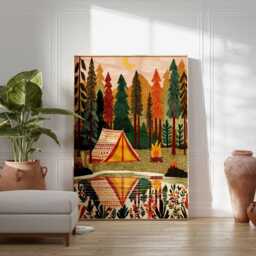 Lakeside Camping Poster, Outdoor Adventure Wall Art Print, Nature Decor, Camper Gift, Wilderness Print - thumbnail 2