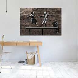 Banksy Couple Dancing To An Accordion Player , Mounted Canvas Print Ready Hang - thumbnail 3