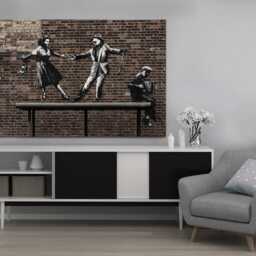 Banksy Couple Dancing To An Accordion Player , Mounted Canvas Print Ready Hang - thumbnail 2