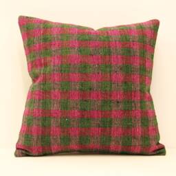 Vintage Kilim Pillow Cover, Handmade Turkish Wool Cushion - 16x16 - thumbnail 1