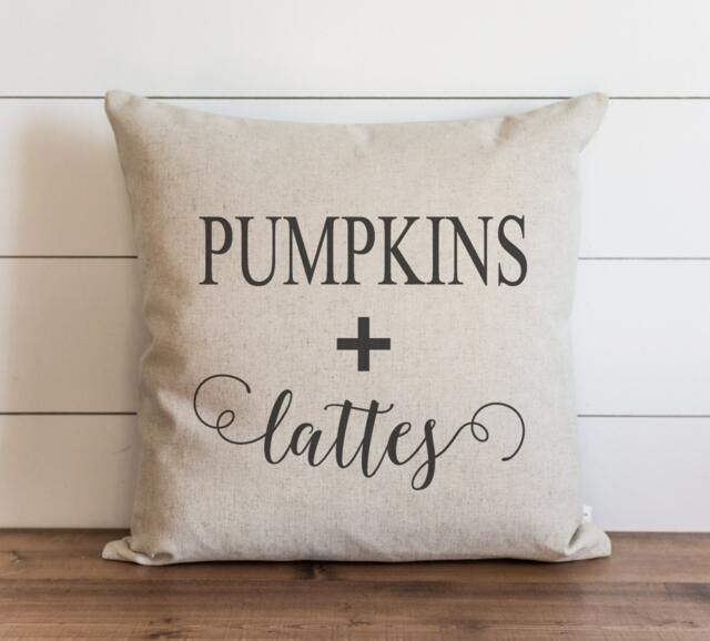 Pumpkins + Lattes 20 X Pillow Cover // Fall Autumn Thanksgiving Throw Cushion Gift For Her Accent - image 1