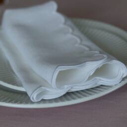 Blush Pink Linen Table Runner - Scalloped White Edges, 12x47 Inch - thumbnail 4