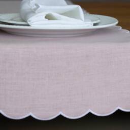 Blush Pink Linen Table Runner - Scalloped White Edges, 12x47 Inch - thumbnail 3