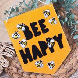 Bee Happy Felt Wall Hanging, Kids Room Banner, Honey Nursery Decor - thumbnail 4