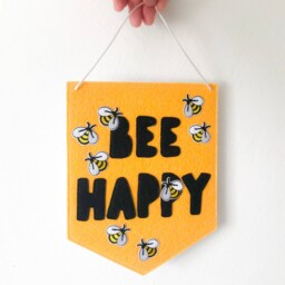 Bee Happy Felt Wall Hanging, Kids Room Banner, Honey Nursery Decor - thumbnail 2
