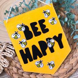 Bee Happy Felt Wall Hanging, Kids Room Banner, Honey Nursery Decor - thumbnail 3