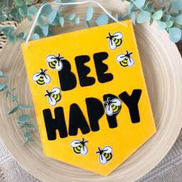 Bee Happy Felt Wall Hanging, Kids Room Banner, Honey Nursery Decor