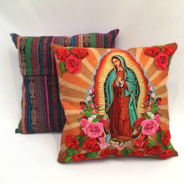 Virgin Mary Throw Pillow Cover, Our Lady Of Guadalupe, Handwoven Accent - image 1
